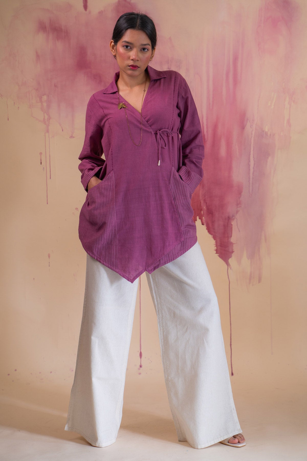 Buy Designer Plum Cottom Tie-Up Overlay By Lafaani